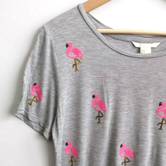 H&M Tops - H&M Gray Viscose Tee W/Flamingos - S